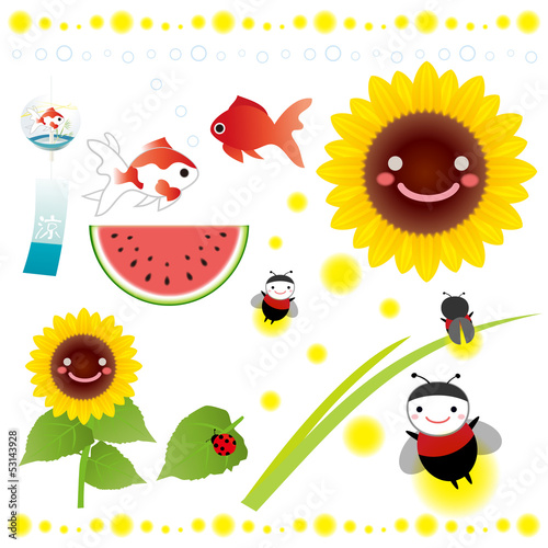 夏の可愛いイラスト素材セット Wall Mural Wallpaper Murals ニコ