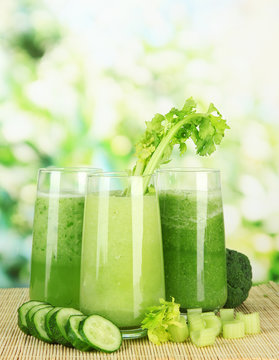 Glasses of green vegetable juice