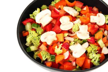 Vegetable ragout in pan, isolated on white
