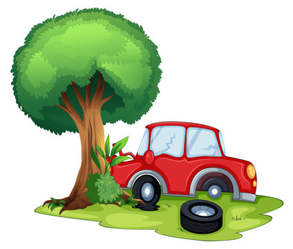 red car near tree on green grass clip art preview