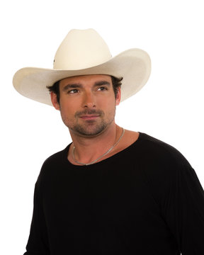 Cowboy in a white hat and black shirt