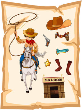 A paper with a drawing of a cowboy and a saloon bar