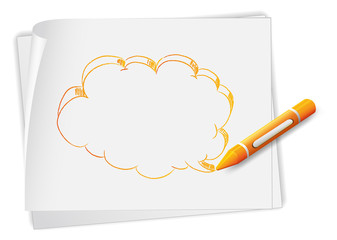A piece of paper with a drawing of a callout and a crayon