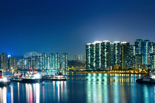 Apartment Buildings in Hong Kong at night