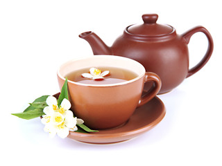 Cup of tea with jasmine, isolated on white