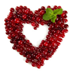 Ripe red cranberries, isolated on white.