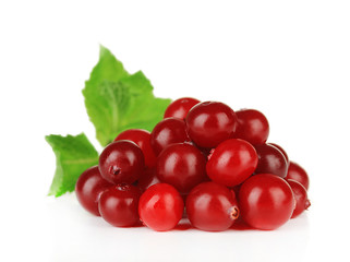 Ripe red cranberries, isolated on white.