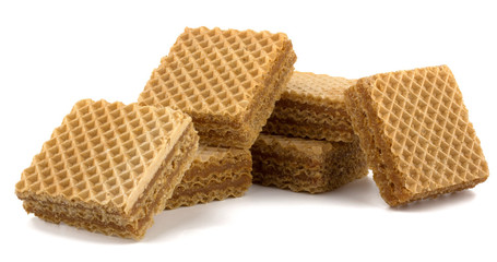 Wafers or honeycomb waffles isolated on white background