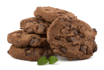 Chocolate chips cookies isolated on white background