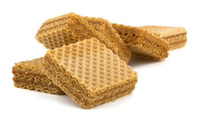Wafers or honeycomb waffles isolated on white background