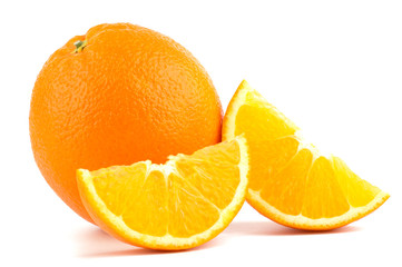 Orange fruit slice on white background