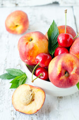 Fresh peaches in a bowl