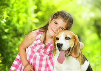 Little girl with dog