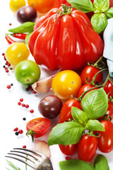 fresh tomatoes and herbs - healthy eating concept