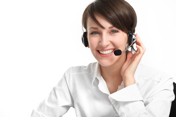 woman operator with headset - microphone and headphones