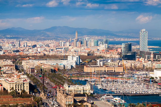 view of Barcelona city with Port Vell