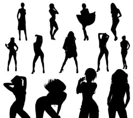 sexy girl black silhouette set vector on white