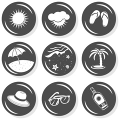 słońce pogoda plaża szare okrągłe ikony zestaw na białym tle - obrazy, fototapety, plakaty