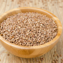 Buckwheat in a wooden bowl