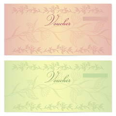 Gift certificate (voucher, coupon) template. Floral pattern