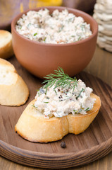 pate of smoked fish with sour cream and dill on toast
