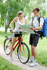 Couple looks at the map