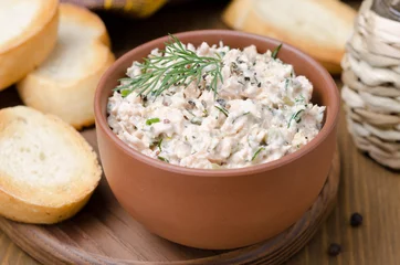 Fotobehang pate of smoked fish with sour cream and herbs, close-up © cook_inspire