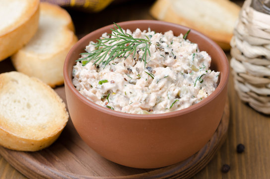 Fototapeta pate of smoked fish with sour cream and herbs, close-up
