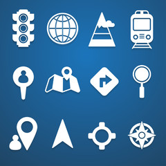Map and location icons set white