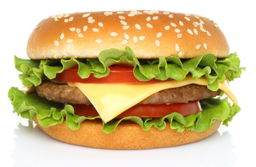 Big hamburger on white background .