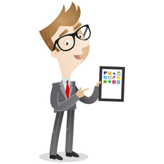 Businessman, tablet computer, pointing, explaining