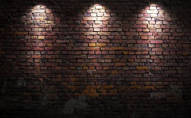 Photo sur Aluminium Mur de briques Mur de briques avec des lumières