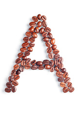 Letter A from coffee beans
