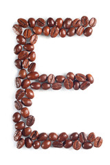 Letter E from coffee beans
