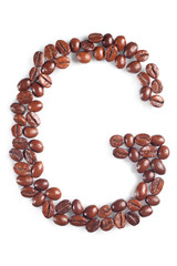 Letter G from coffee beans