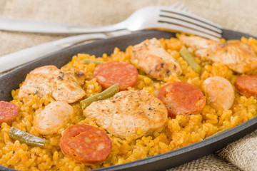 Paella Valenciana - Paella with chicken, sausage and vegetables