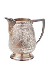 retro silver creamer, vintage milk jug, isolated on white