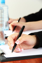 Close up of business people hands during teamwork