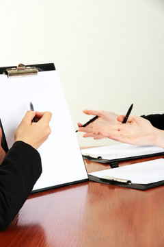 Close up of business people hands during teamwork