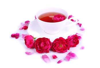 Rose tea isolated on white