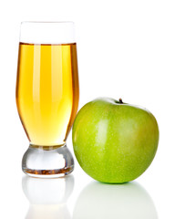 Glass of fresh apple juice isolated on white