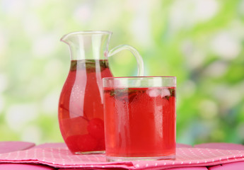 Cherry drink in pitcher and glasses