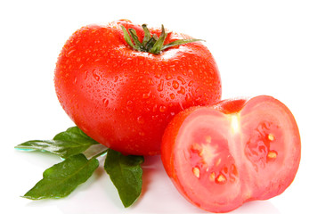 Ripe tomatoes isolated on white.