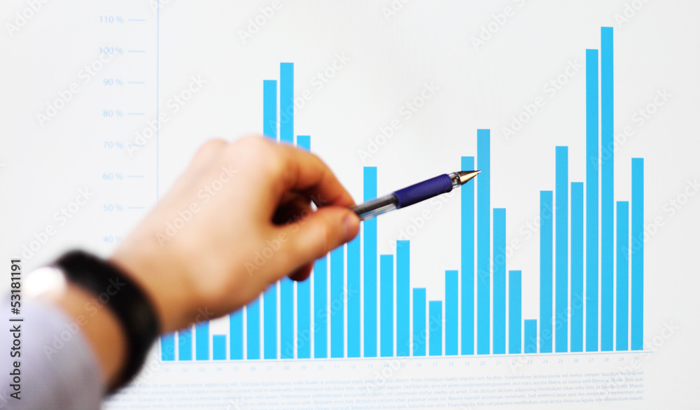 Aufkleber Image of hand pointing on a graph data