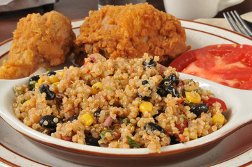 Blackbean quinoa salad with fried chicken