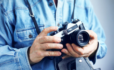 Image of reporter with film camera