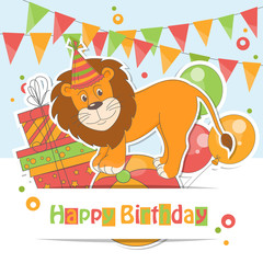 Happy Birthday card with cute little lion.