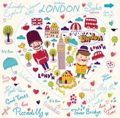 Cercles muraux Doodle Carte vectorielle avec symboles et monuments de Londres