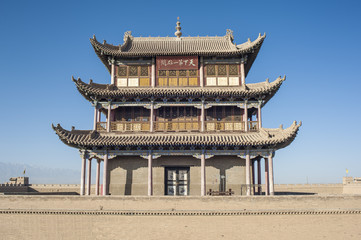 Jiayuguan tower, west end of Great Wall, Gansu of China