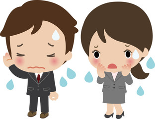 恥ずかしがるスーツの男女